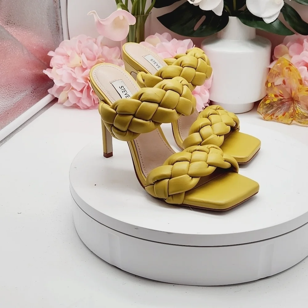 Steve Madden Kenley Citron Braided High Heel Sandals Slide-on Yellow Size 6.5 - Picture 11 of 16